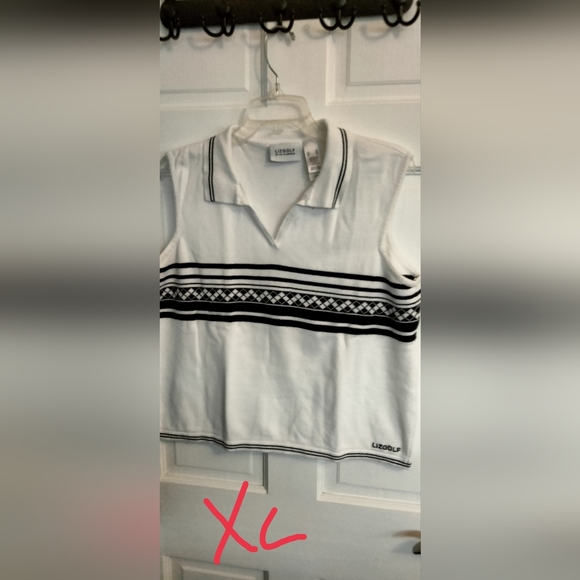 Liz Golf Tops - Lizgolf White and Black Patterned Tank Top
